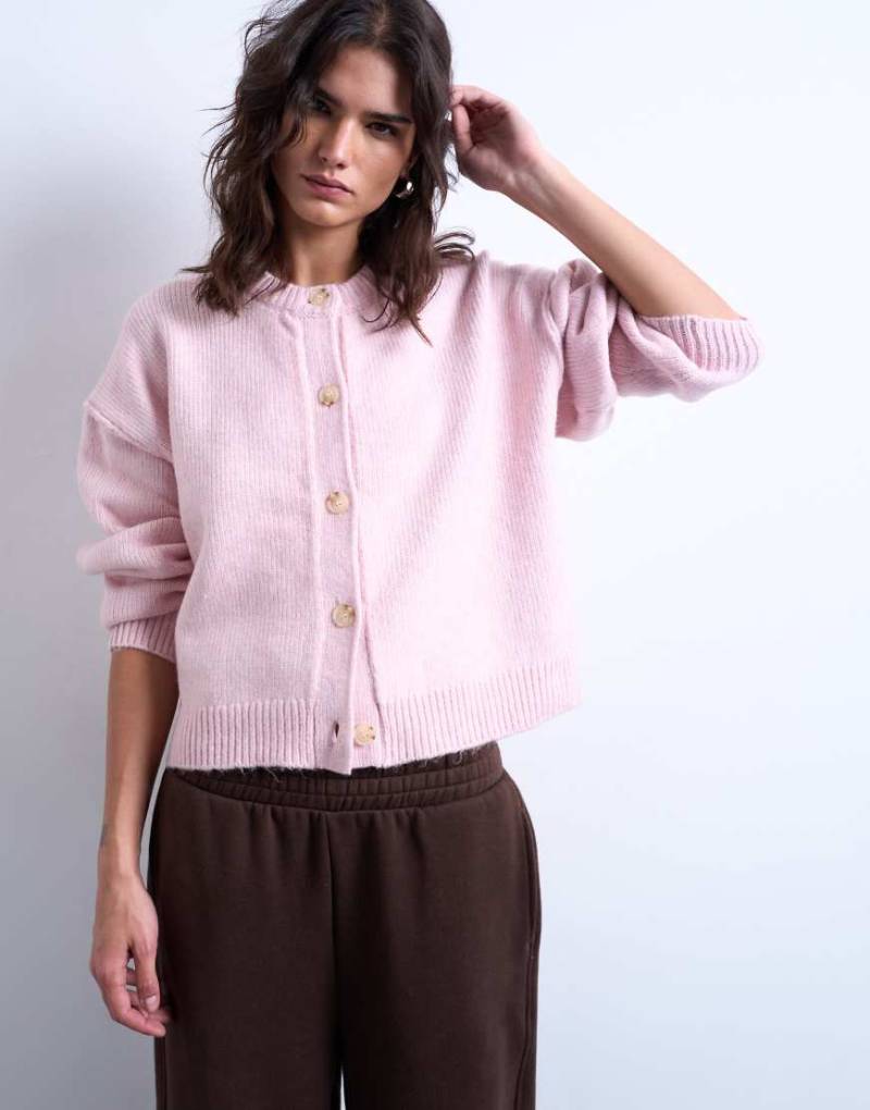 Topshop - Relaxed-Fit-Strickjacke in Rosa mit sichtbaren Nähten von Topshop