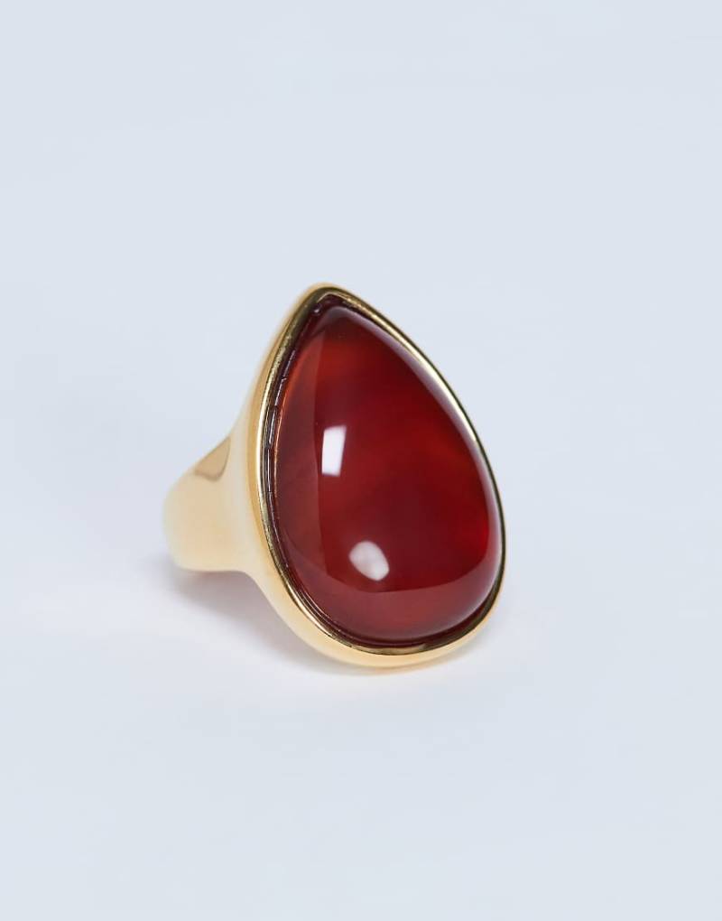 Topshop - Remi - Wasserdichter Ring aus goldfarbenem Edelstahl mit Schmuckstein in Rostorange-Silber von Topshop