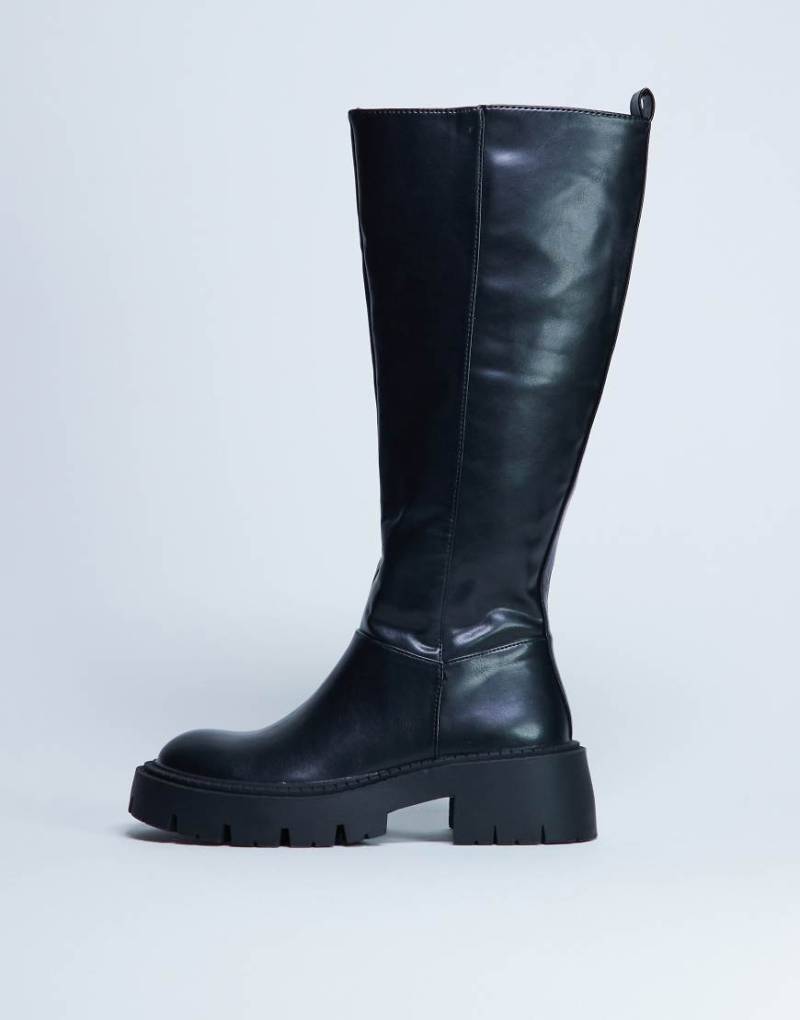 Topshop - Riya - Kniehohe Stiefel in Schwarz mit dicker Sohle von Topshop