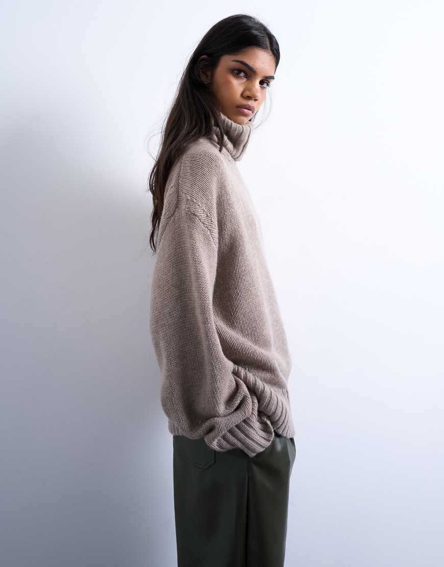 Topshop - Rollkragenpullover aus hochwertigem Strickgarn in Haferbeige-Neutral von Topshop