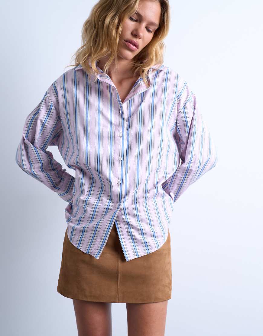 Topshop - Rosa-blau gestreiftes Oversize-Hemd von Topshop