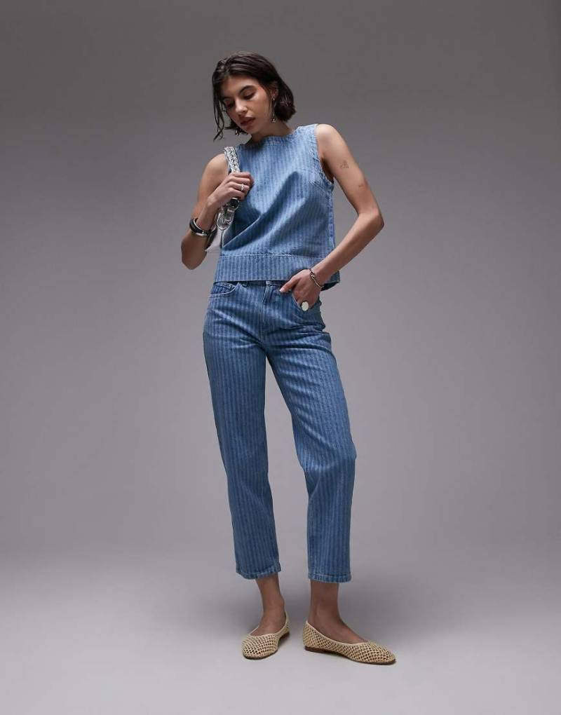 Topshop - Runway - Cropped-Jeans in Bleach-Waschung mit geradem Schnitt und mittelhohem Bund-Blau von Topshop