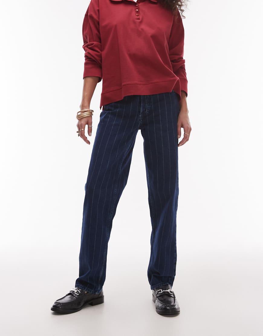 Topshop - Runway - Straight Jeans in Blau mit Nadelstreifen und mittelhohem Bund von Topshop