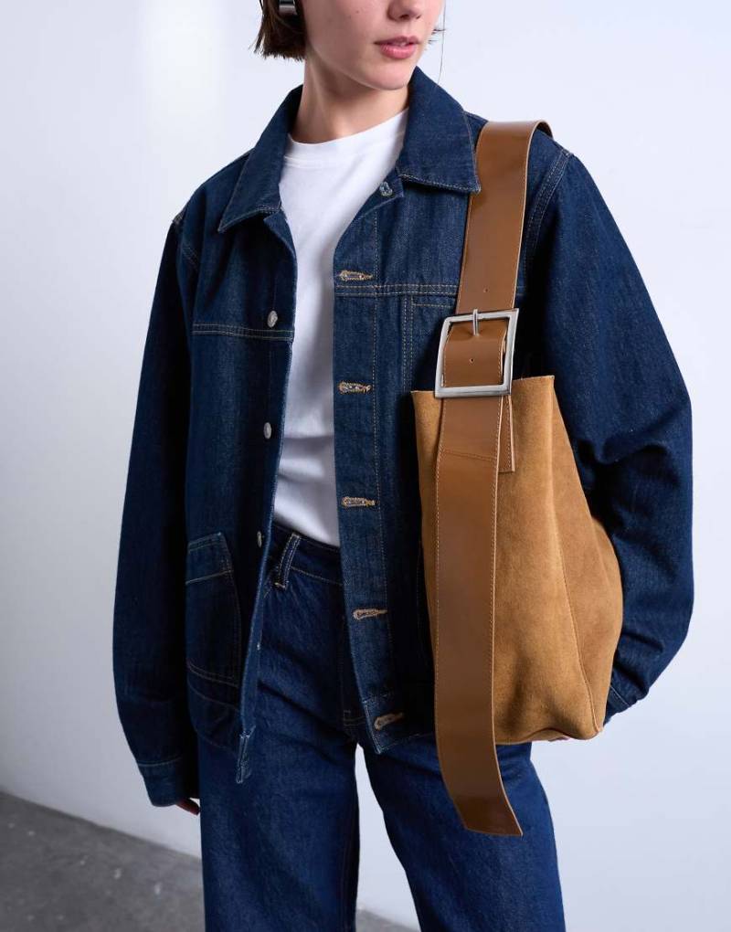 Topshop - Sade - Premium - Beuteltasche aus echtem Wildleder in Hellbraun-Brown von Topshop