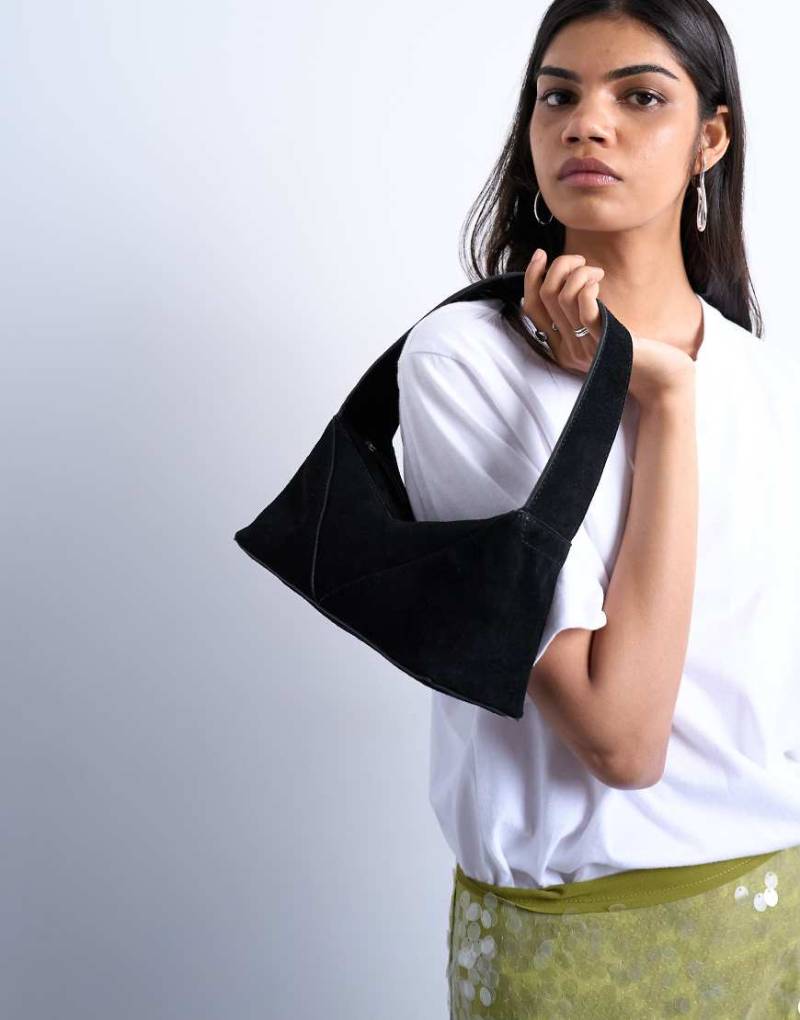 Topshop - Safia - Schultertasche aus echtem Wildleder in Schwarz von Topshop