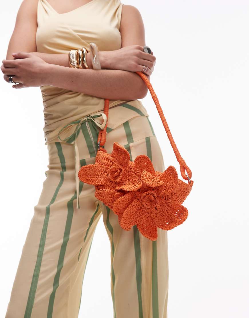Topshop - Sana - Strick-Tasche in orangefarbenem Blumendesign von Topshop