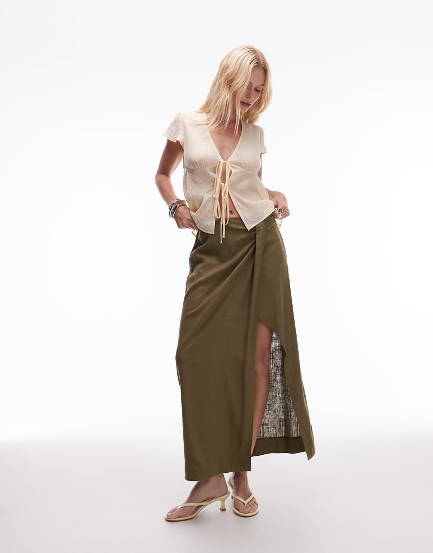Topshop - Sarong-Maxirock aus Leinen in Grün Topshop - Sarong-Maxirock aus Leinen in Grün von Topshop