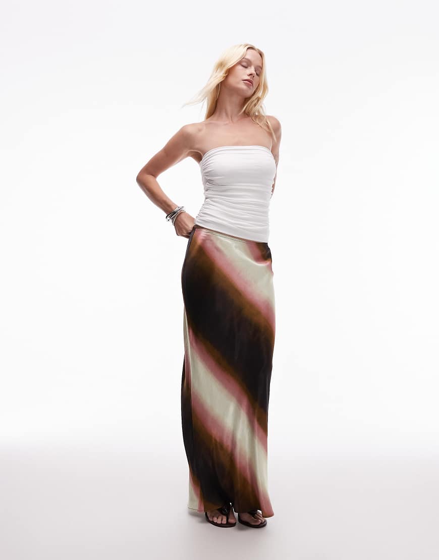 Topshop - Satin-Maxirock mit Schrägschnitt und Ombré-Streifen-Bunt Topshop - Satin-Maxirock mit Schrägschnitt und Ombré-Streifen-Bunt von Topshop