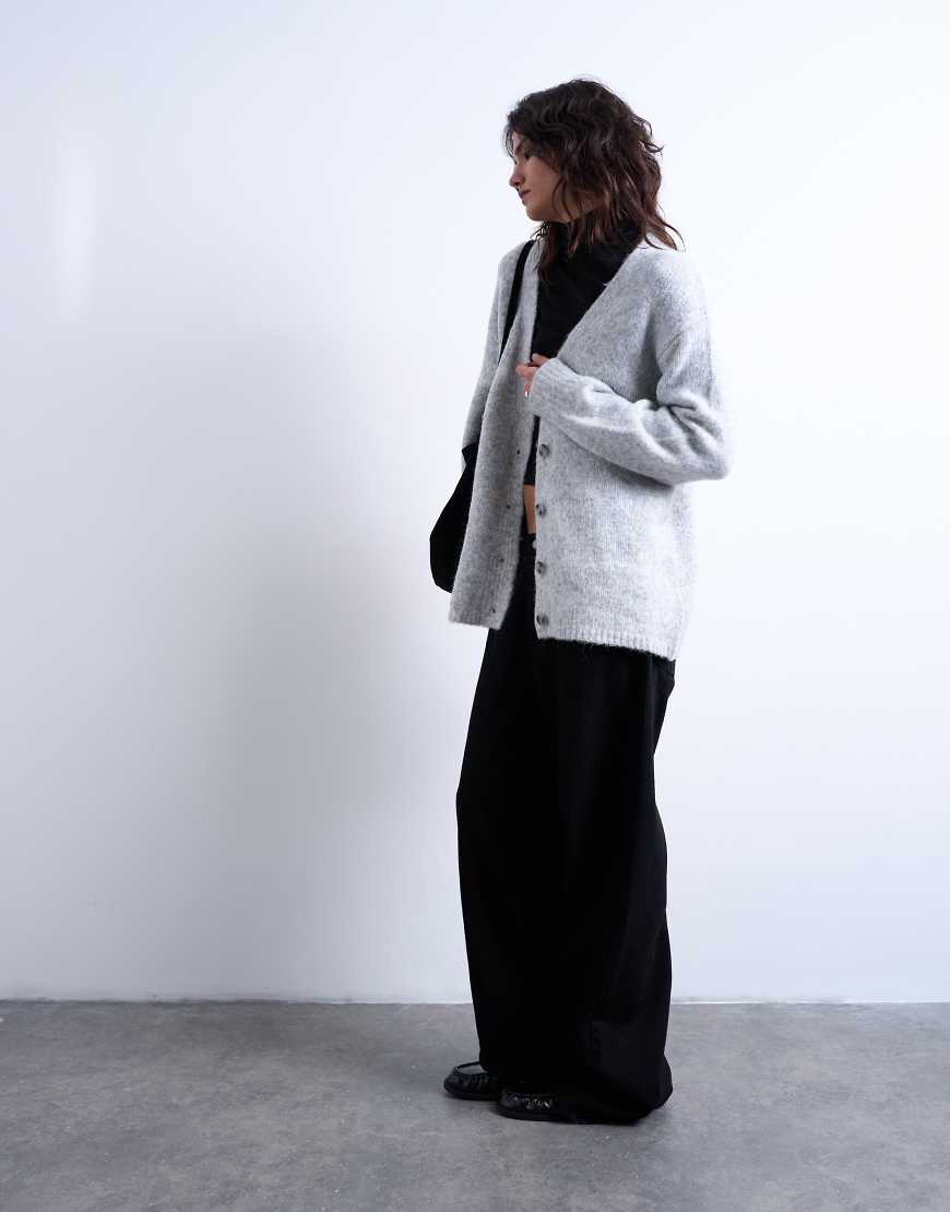 Topshop - Schlichte Longline-Strickjacke in Grau von Topshop