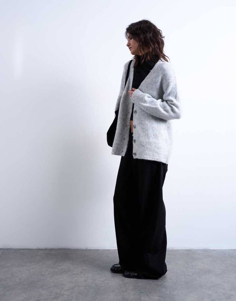 Topshop - Schlichte Longline-Strickjacke in Grau von Topshop