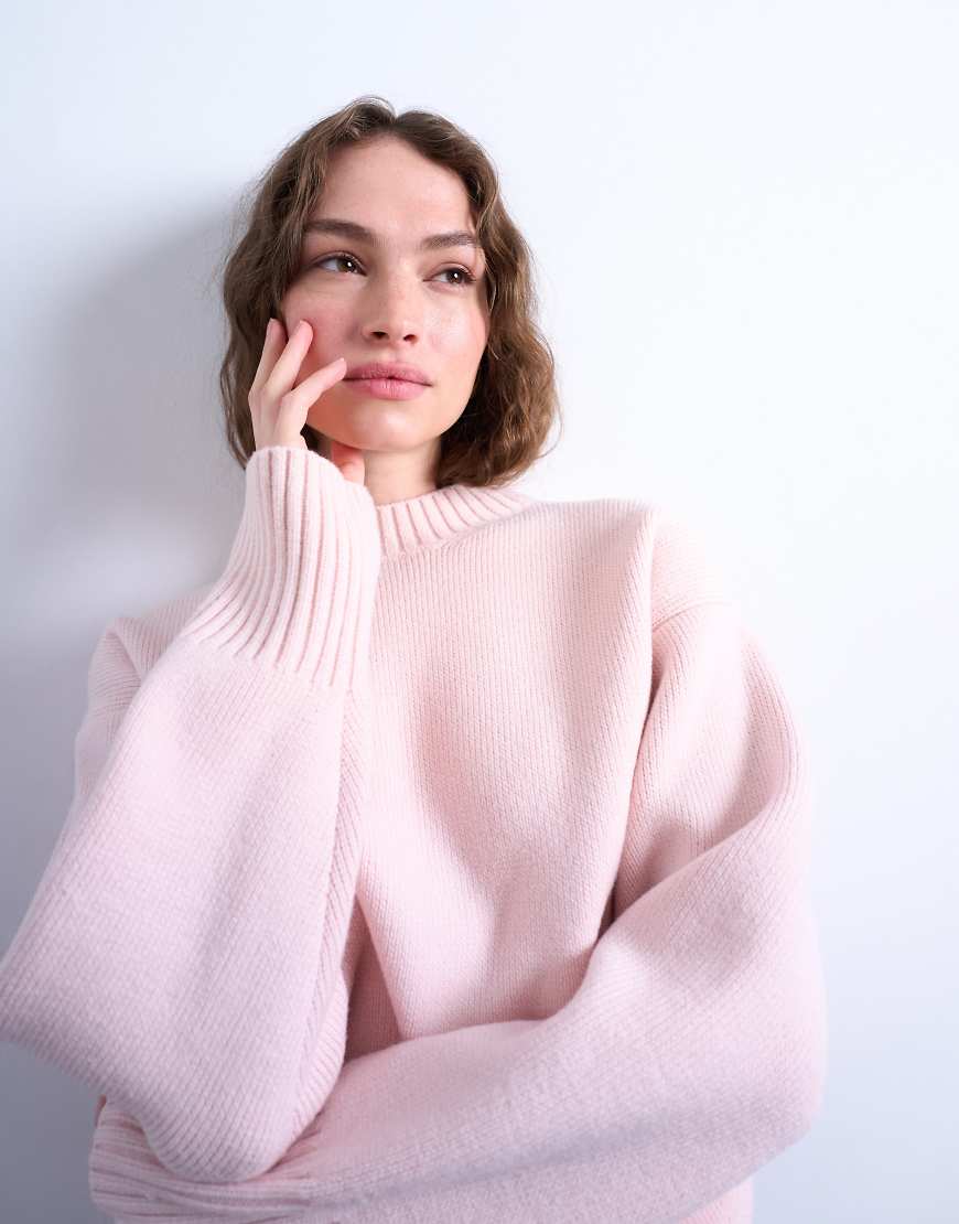 Topshop - Schlichter Grobstrick-Pullover in Rosa mit Rundhalsausschnitt von Topshop