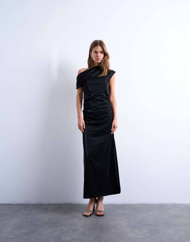 Topshop - Schulterfreies Maxikleid in irisierendem Schwarz von Topshop