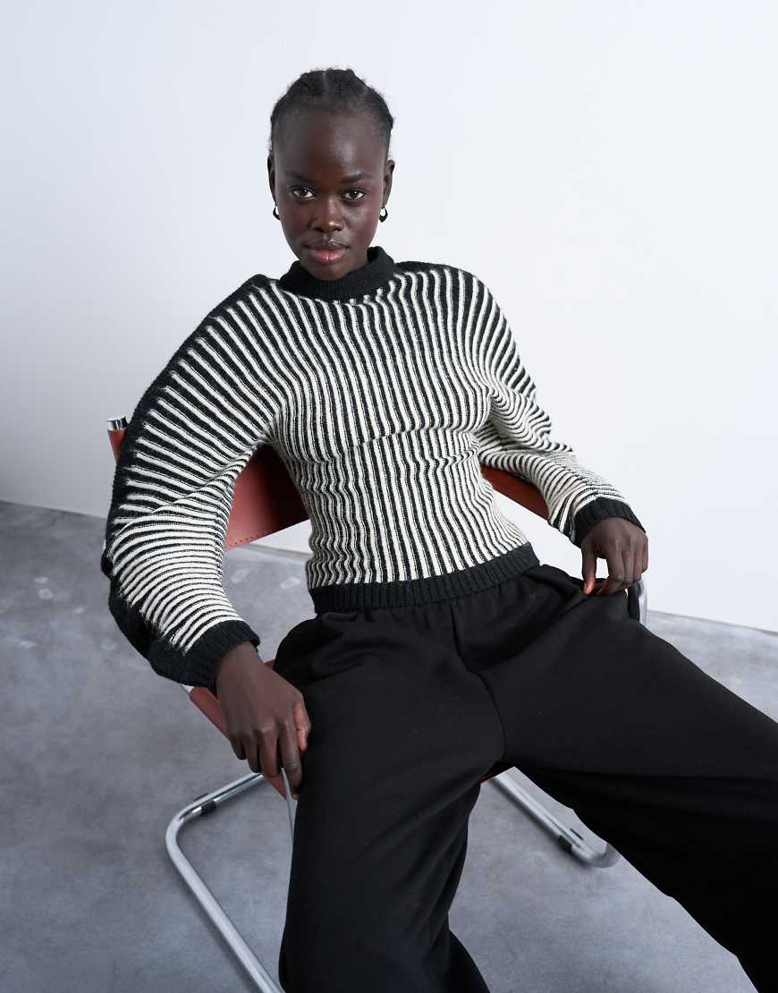 Topshop - - Schwarz-weißer Cocoon-Pullover mit Rippstrick und Plissee-Design-Bunt von Topshop
