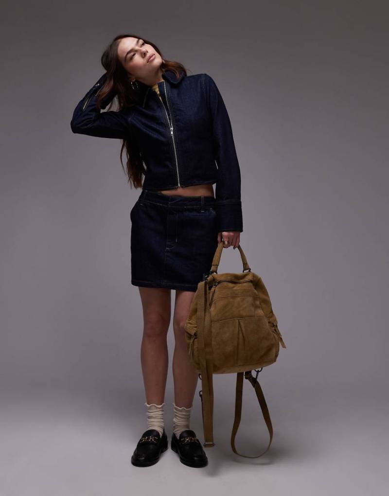 Topshop - Sehr kurzer Volant-Jeansrock in indigoblauer Rinse-Waschung von Topshop