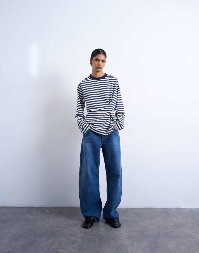 Topshop - Shirt in Blau und Weiß gestreift mit Biesennaht an der Taille von Topshop