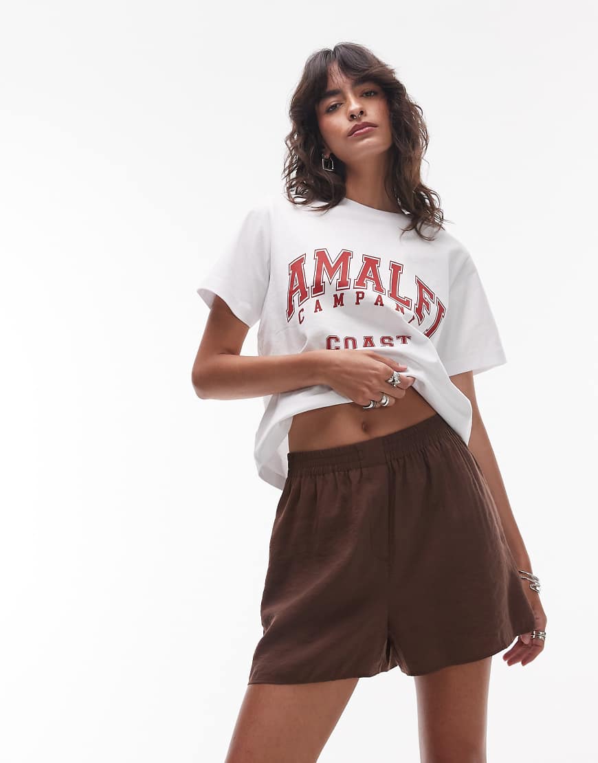 Topshop - Superweiche Shorts aus Cupro in Schokobraun, Kombiteil von Topshop