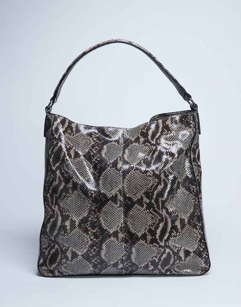 Topshop - Sienna - Schultertasche aus echtem Leder in Braun mit Schlangenmuster-Brown von Topshop