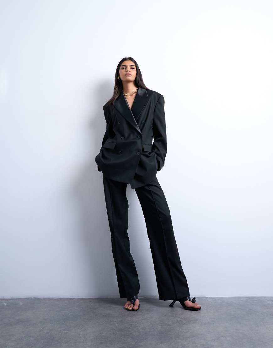 Topshop - Slim-Fit-Anzughose in Schwarz mit geradem Bein und mittelhohem Bund, Kombiteil von Topshop