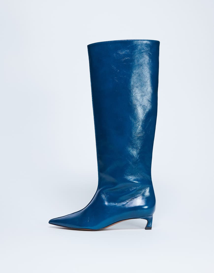 Topshop - Sophie Premium - Kniehohe Stiefel aus hochwertigem Leder in Blau mit spitzer Zehenpartie von Topshop