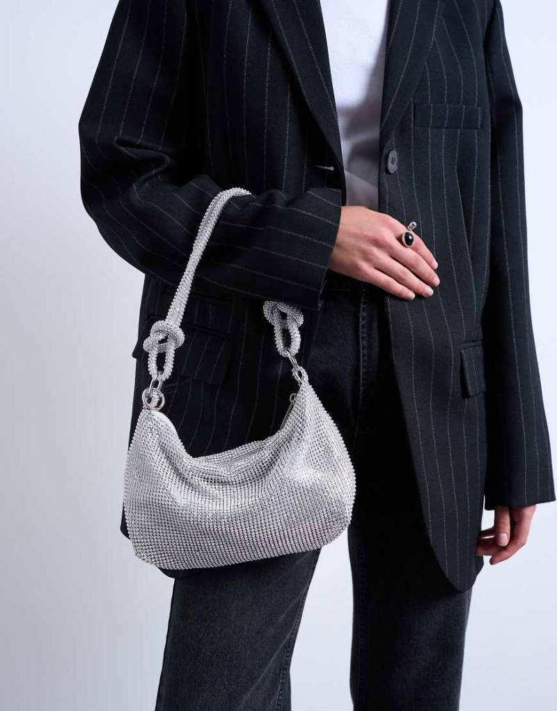 Topshop - Sparkles - Schultertasche mit Strassbesatz in Silber von Topshop