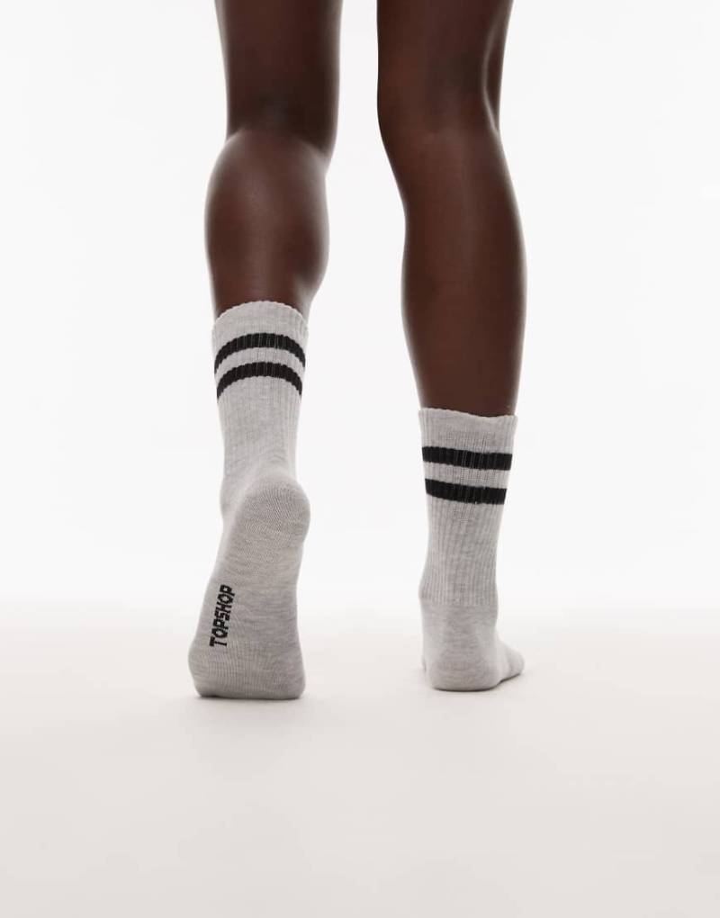 Topshop - Sportliche gerippte Socken in Schwarz und Grau meliert mit Streifendetail von Topshop