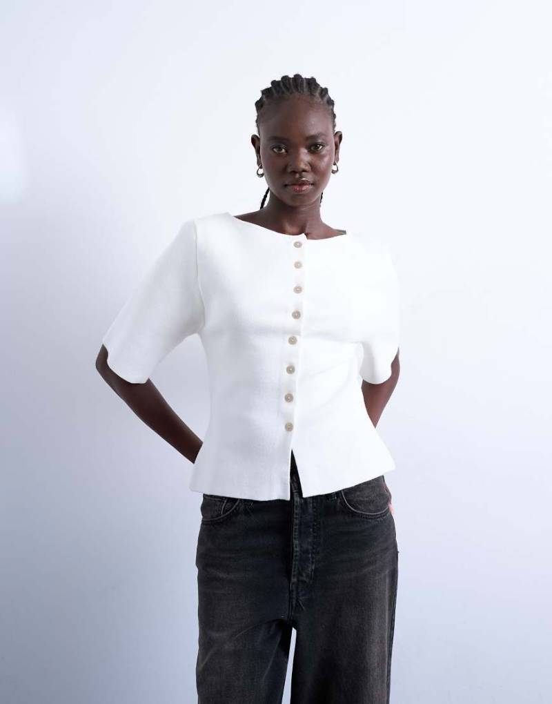 Topshop - Strickjacke aus kompaktem Strick in Ecru-Weiß von Topshop