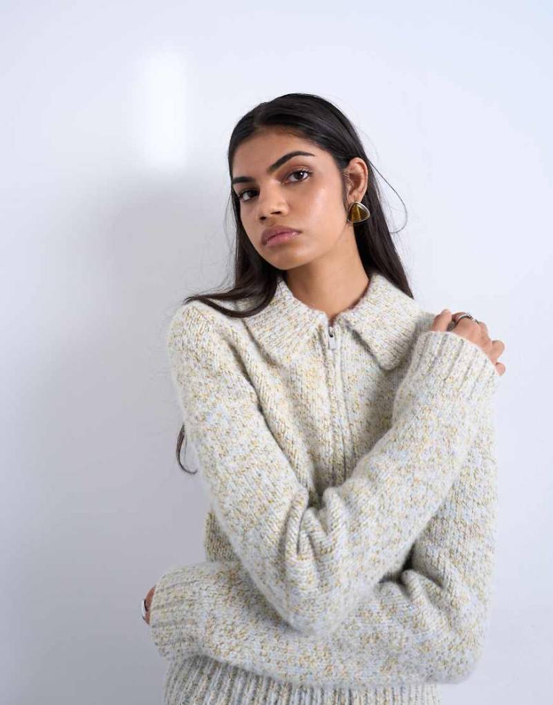 Topshop - Strickjacke aus schwerem Zwirngarn in Blau und Gelb mit Kragen, Kombiteil Topshop - Strickjacke aus schwerem Zwirngarn in Blau und Gelb mit Kragen, Kombiteil von Topshop