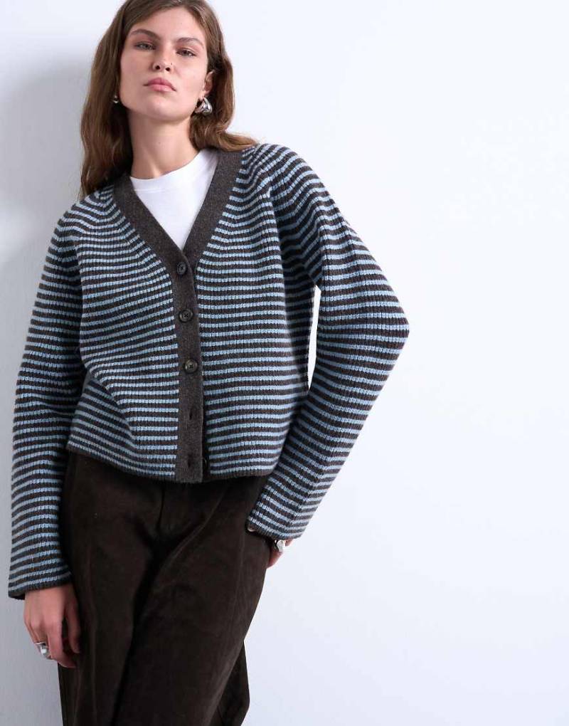 Topshop - Strickjacke in Blau mit Streifen von Topshop