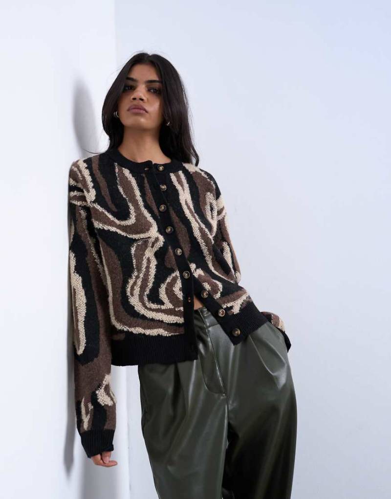 Topshop - Strickjacke in Braun mit Tierfellmuster-Brown von Topshop