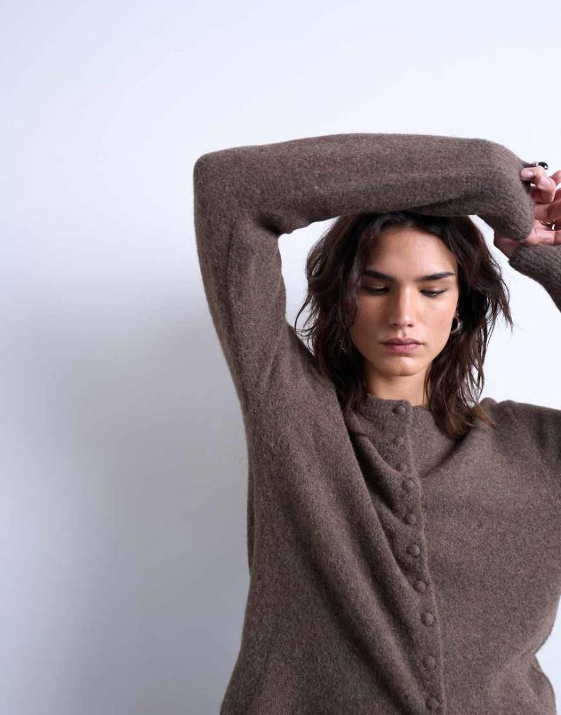 Topshop - Strickjacke in Braun mit verdeckten Knöpfen-Brown von Topshop