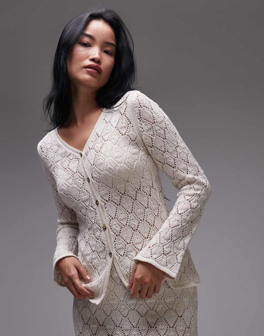 Topshop - Strickjacke in Ecru mit Maschenstruktur, Kombiteil-Weiß Topshop - Strickjacke in Ecru mit Maschenstruktur, Kombiteil-Weiß von Topshop