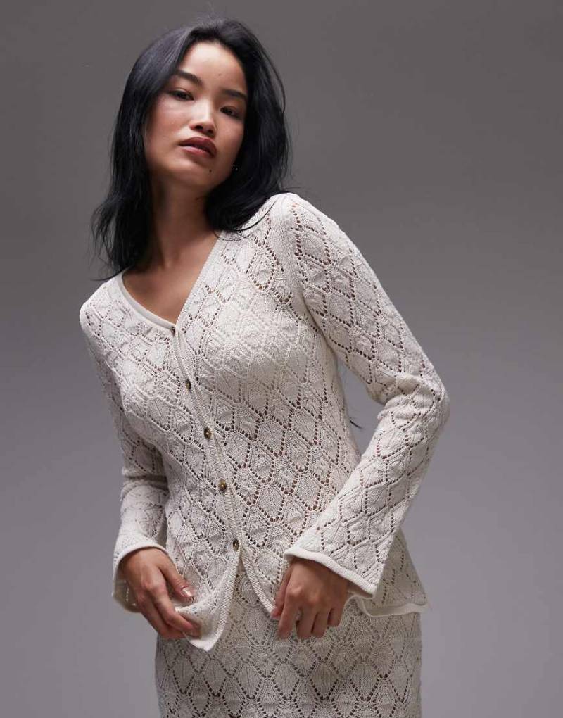 Topshop - Strickjacke in Ecru mit Maschenstruktur, Kombiteil-Weiß von Topshop