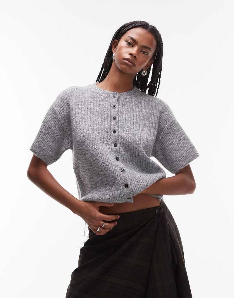 Topshop - Strickjacke in Grau mit Halbärmeln-Bunt von Topshop