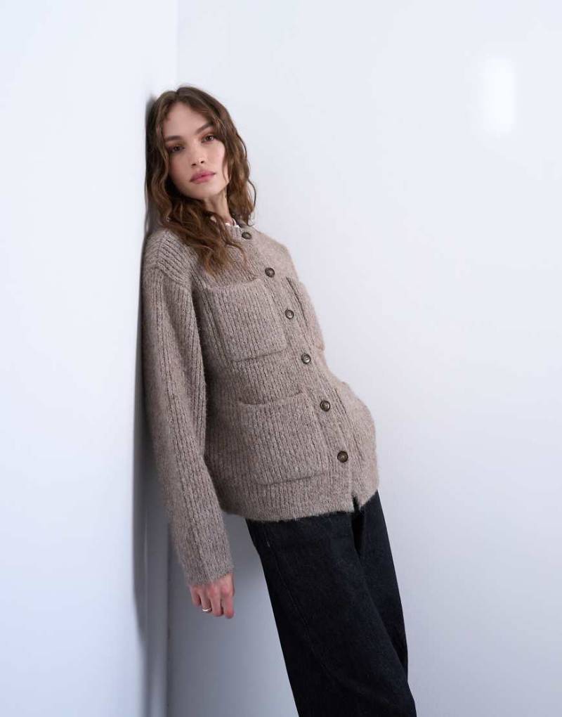 Topshop - Strickjacke in Hellbeige mit zwei Taschen-Neutral von Topshop