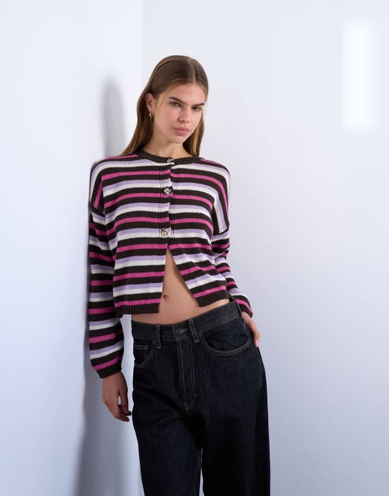 Topshop - Kastige Strickjacke in Rosa mit Streifen-Bunt von Topshop