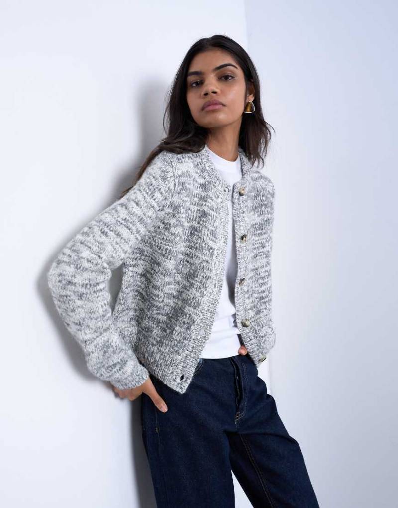 Topshop - Strickjacke mit Salz- und Pfeffermelierung-Bunt von Topshop