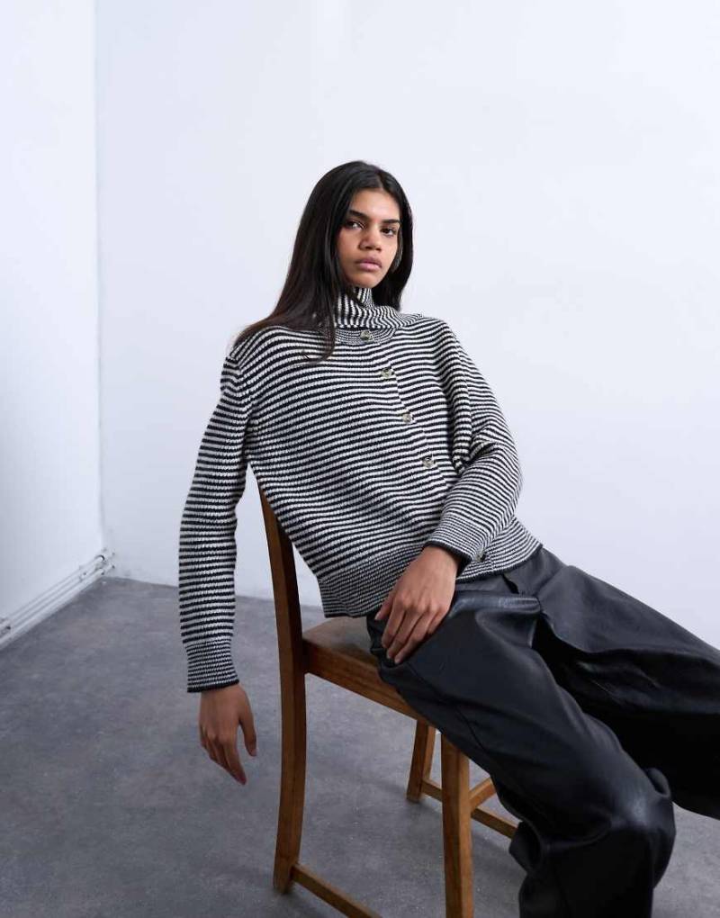 Topshop - Strickjacke mit Streifenmuster in Schwarz-Weiß und Schaldetail-Bunt von Topshop