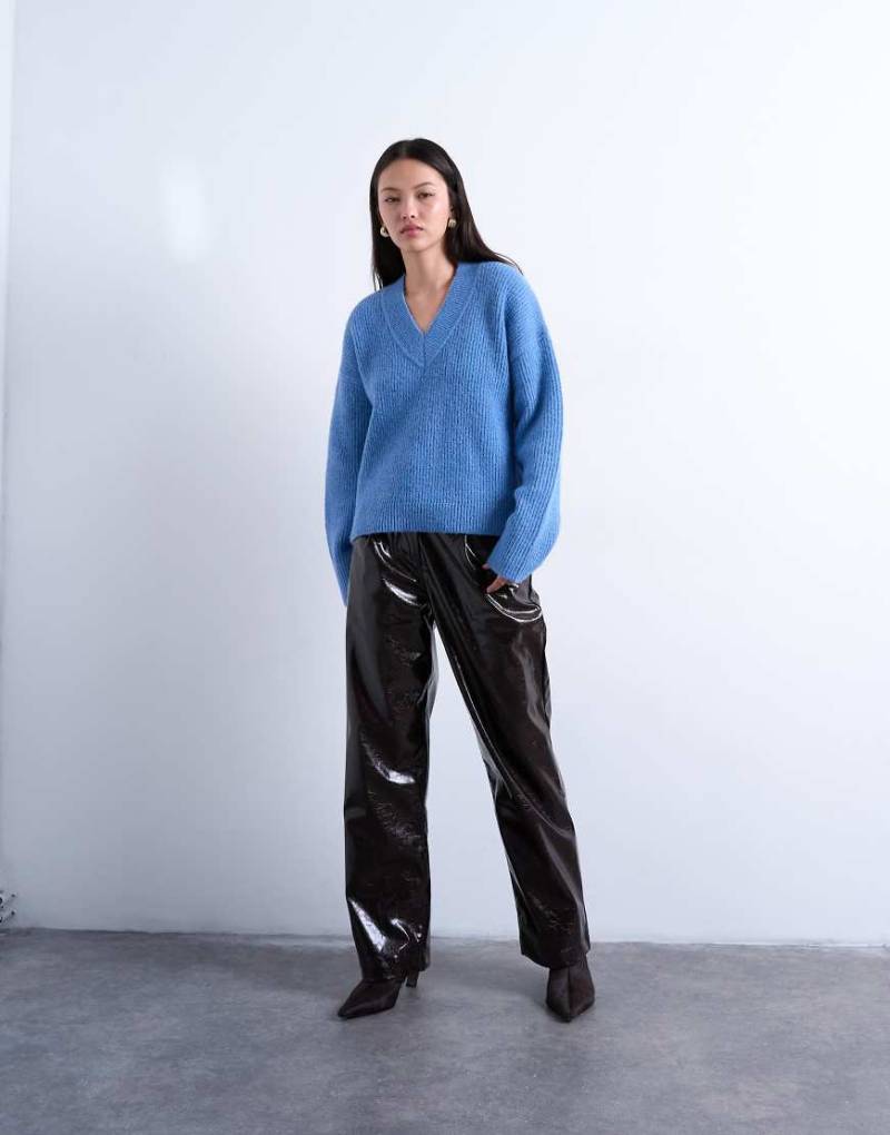 Topshop - Strickpullover in Blau mit V-Ausschnitt von Topshop