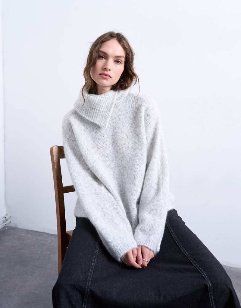 Topshop - Strickpullover in Grau mit geteiltem Rollkragen-Keine Farbe von Topshop