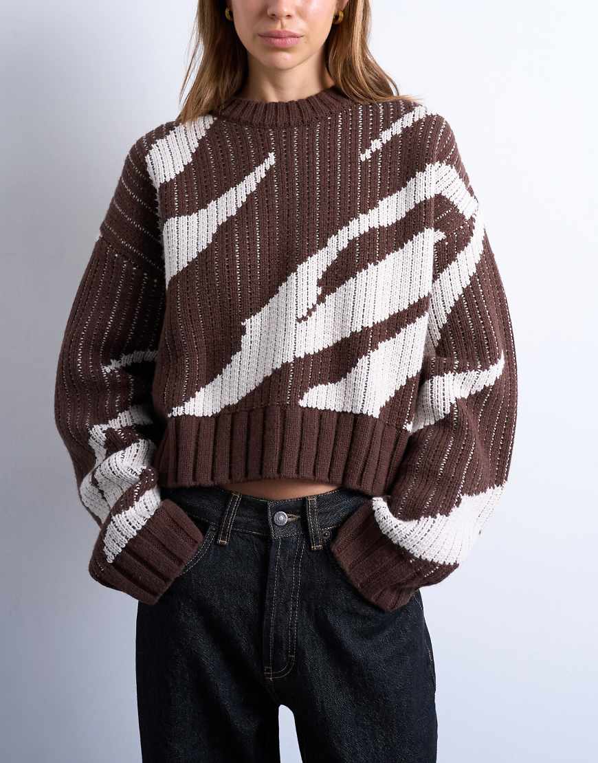 Topshop - Strickpullover in Schokobraun mit abstraktem Muster-Brown von Topshop
