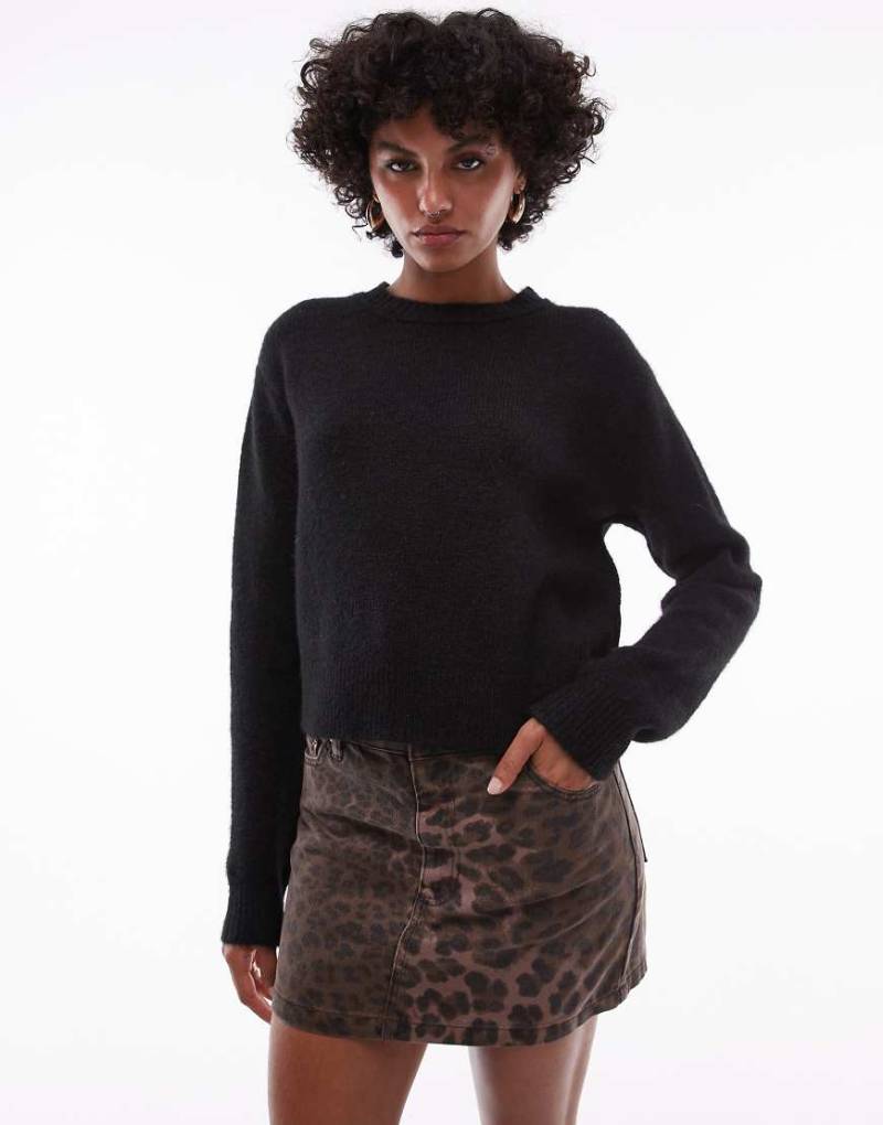 Topshop - Strickpullover in Schwarz mit Sichtnaht und Rundhalsausschnitt von Topshop
