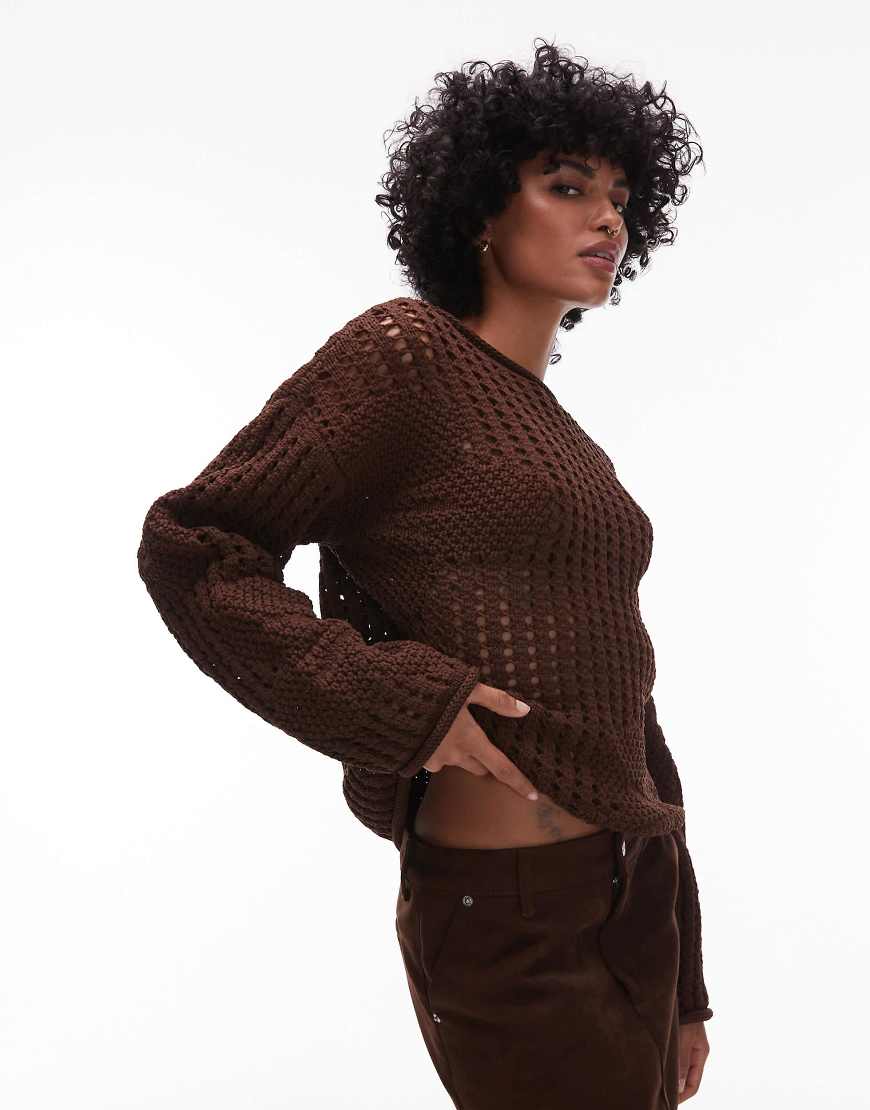 Topshop - Pullover aus Häkelstrick in Braun mit Blumendetail-Neutral Topshop - Pullover aus Häkelstrick in Braun mit Blumendetail-Neutral von Topshop
