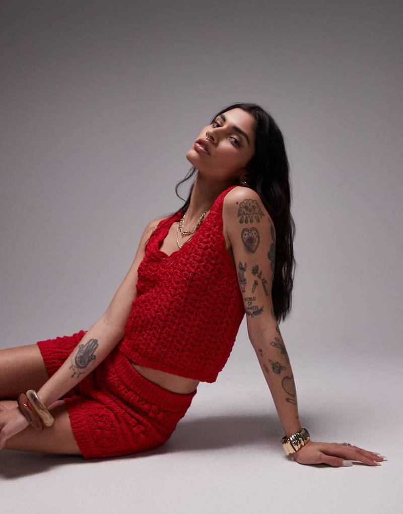 Topshop - Strukturiert gestricktes Tanktop in Rot, Kombiteil von Topshop