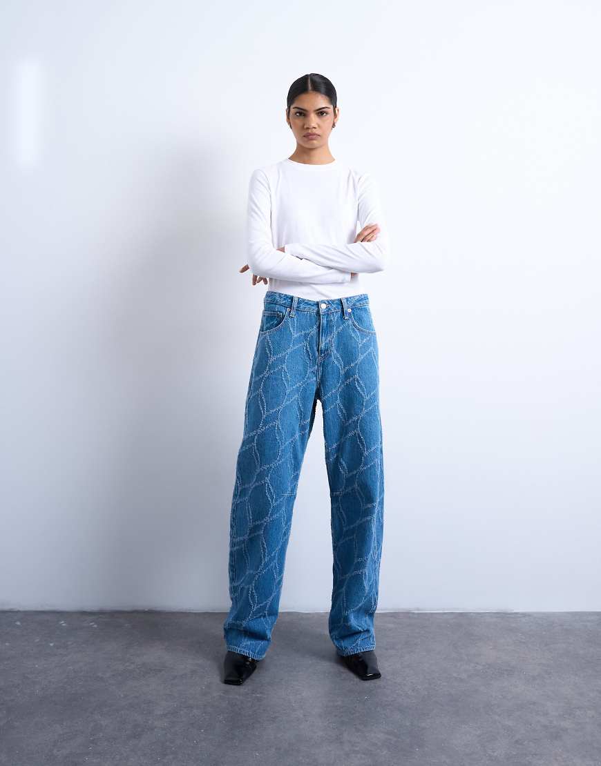 Topshop - Strukturierte, gerade geschnittene Jeans in Bleichwaschung-Blau von Topshop