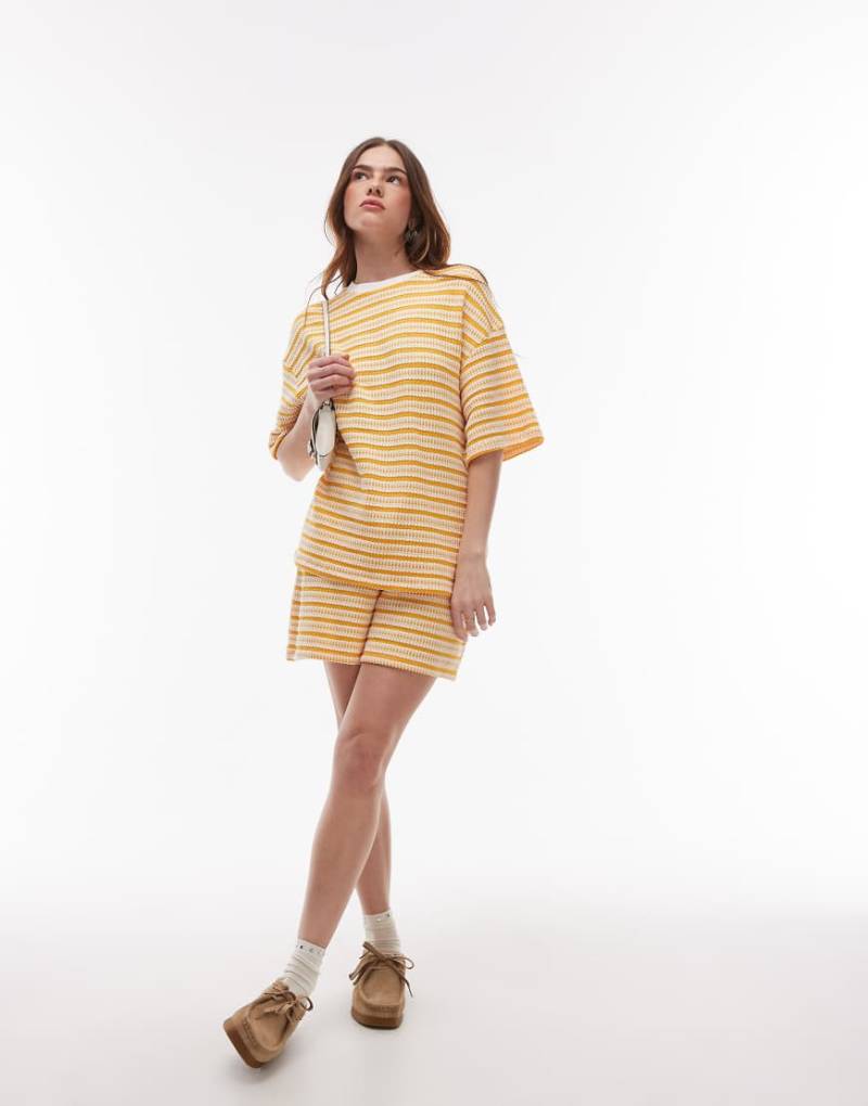 Topshop - Strukturierte Shorts in Orange gestreift, Kombiteil Topshop - Strukturierte Shorts in Orange gestreift, Kombiteil von Topshop