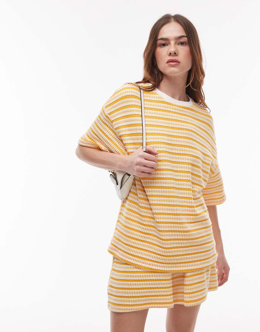 Topshop - Strukturiertes Oversize-T-Shirt in Orange gestreift, Kombiteil Topshop - Strukturiertes Oversize-T-Shirt in Orange gestreift, Kombiteil von Topshop
