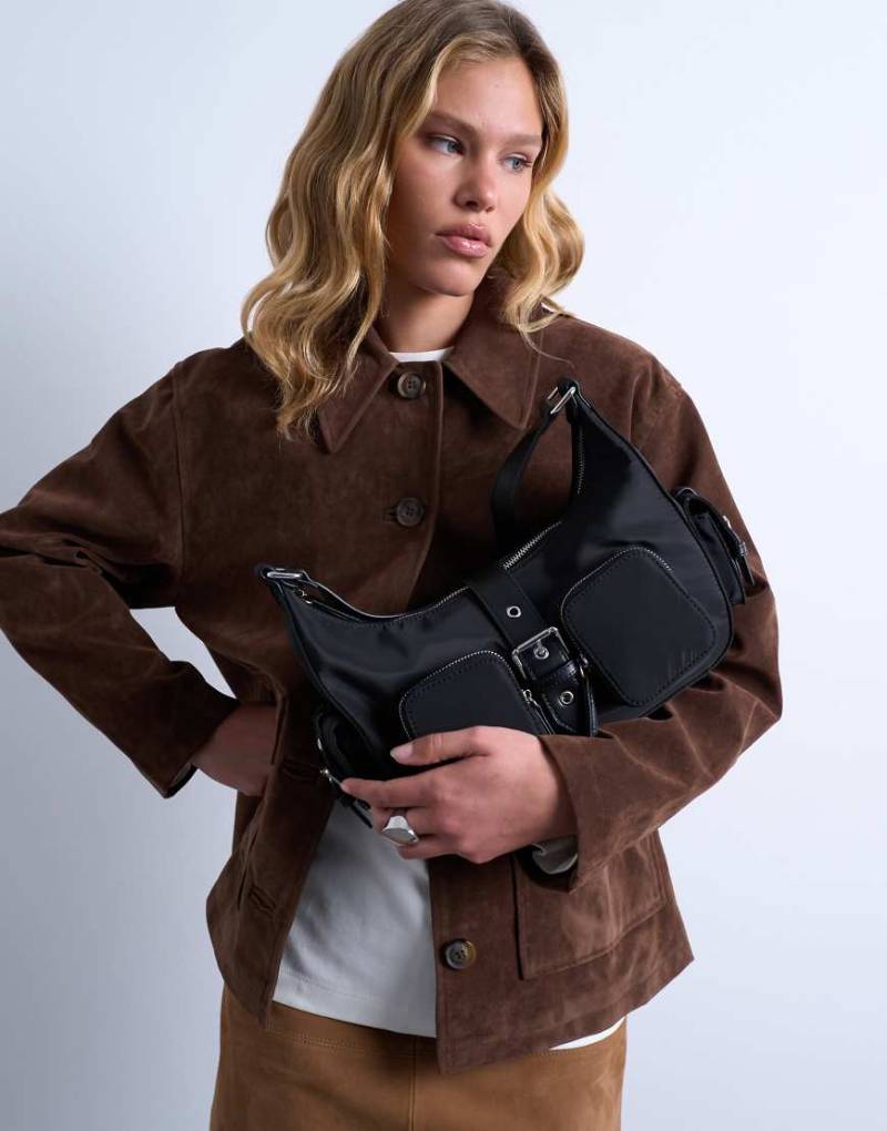 Topshop - Sunrise - Nylon-Schultertasche in Schwaz mit Fach-Schwarz von Topshop