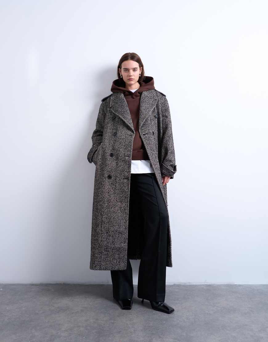 Topshop - Superlang geschnittener, zweifarbiger Mantel aus Twill mit Wollanteil-Bunt Topshop - Superlang geschnittener, zweifarbiger Mantel aus Twill mit Wollanteil-Bunt von Topshop