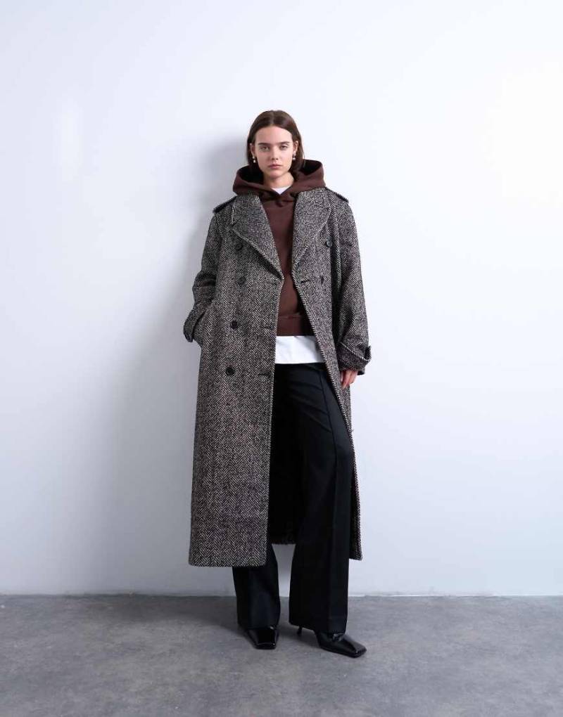 Topshop - Superlang geschnittener, zweifarbiger Mantel aus Twill mit Wollanteil-Bunt von Topshop