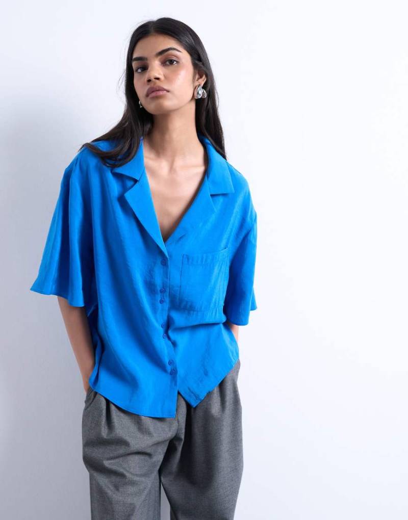 Topshop - Superweiches Cupro-Hemd in Kobaltblau von Topshop